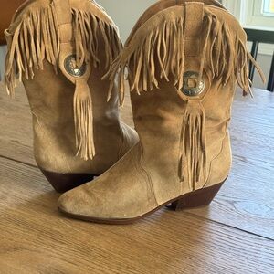 Vintage Silver Star Boots Fringe Suede
Leather Cowboy Boots Tan Women's
Size 9